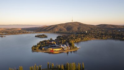 An aerial view of the National Museum of Australia, Canberra.