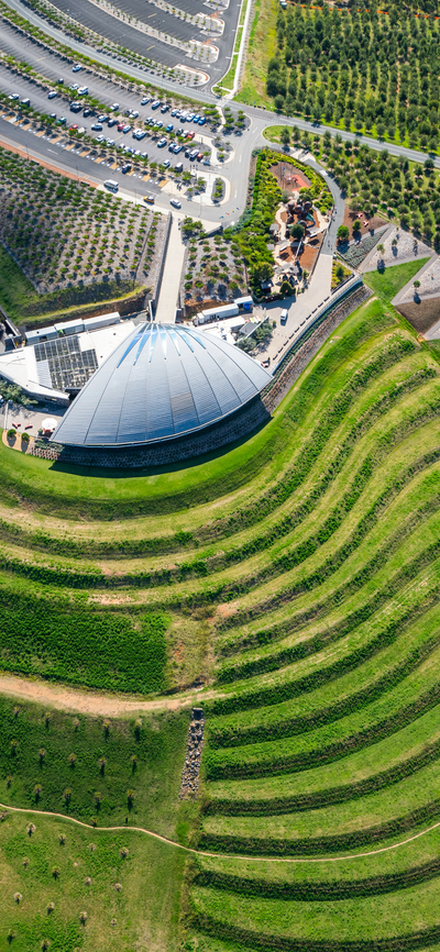 A drone shot of National Arboretum Canberra.